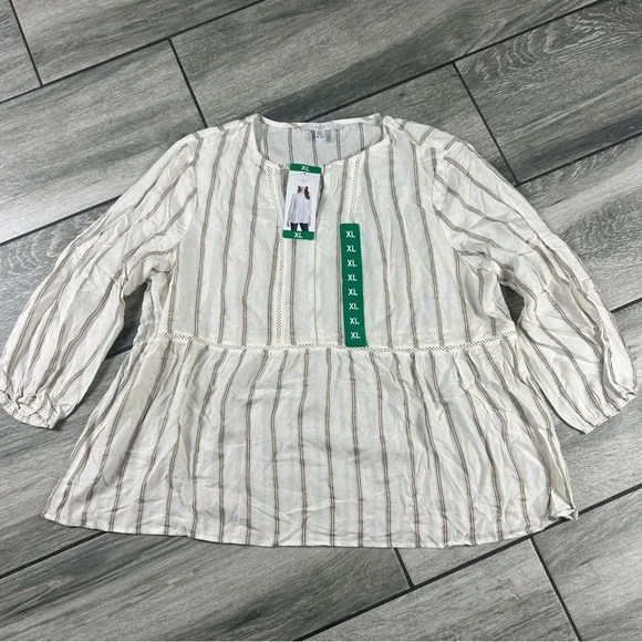 Fever Cream and Brown Striped Long Sleeve Top - Picture 2 of 12